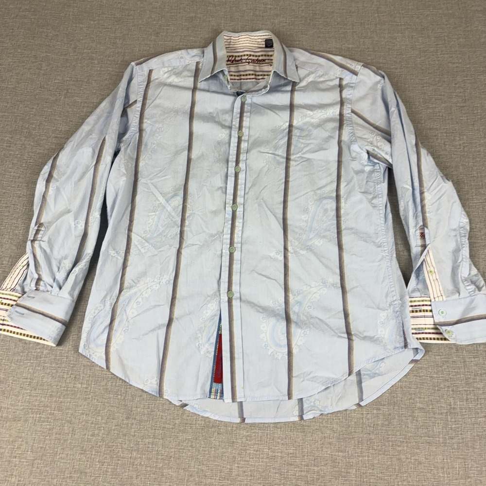 Robert Graham Shirt Mens Large Blue Striped Long‎ Sleeve Button Up Flip Cuff